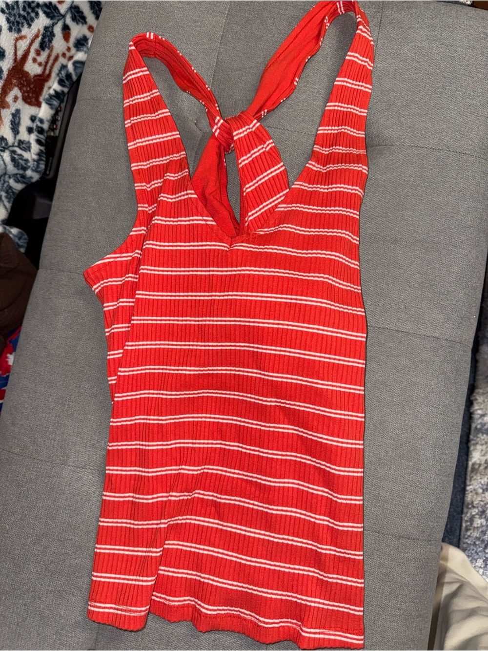Old Navy Red and White Striped Ribbed One-Piece Bodysuit